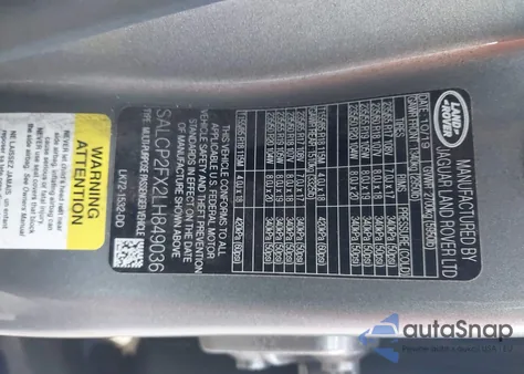 2020 Land Rover Discovery Sport Se z USA, uszkodzony, nr VIN SALCP2FX2LH849036